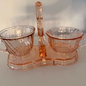 Vintage Pink Glass Creamer and Sugar Set